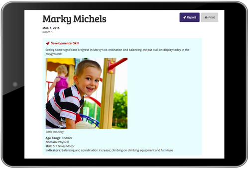 Early childhood observations and documentation by tablet