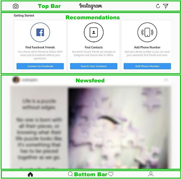 instagram interface layout