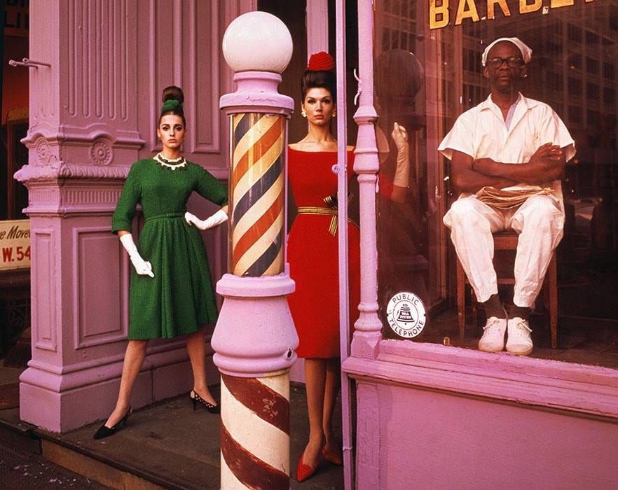 William Klein, Antonia + Simone + Barber Shop, New York (Vogue), 1961, Chromogenic color photograph