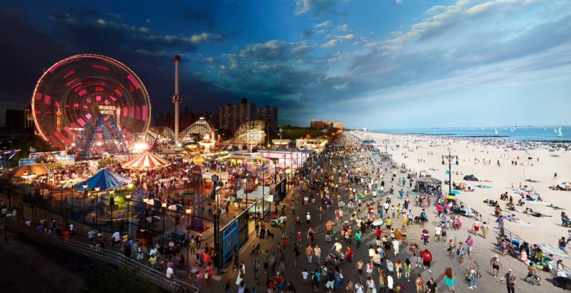 Stephen Wilkes, Coney Island Boardwalk, Day to Night, 2011