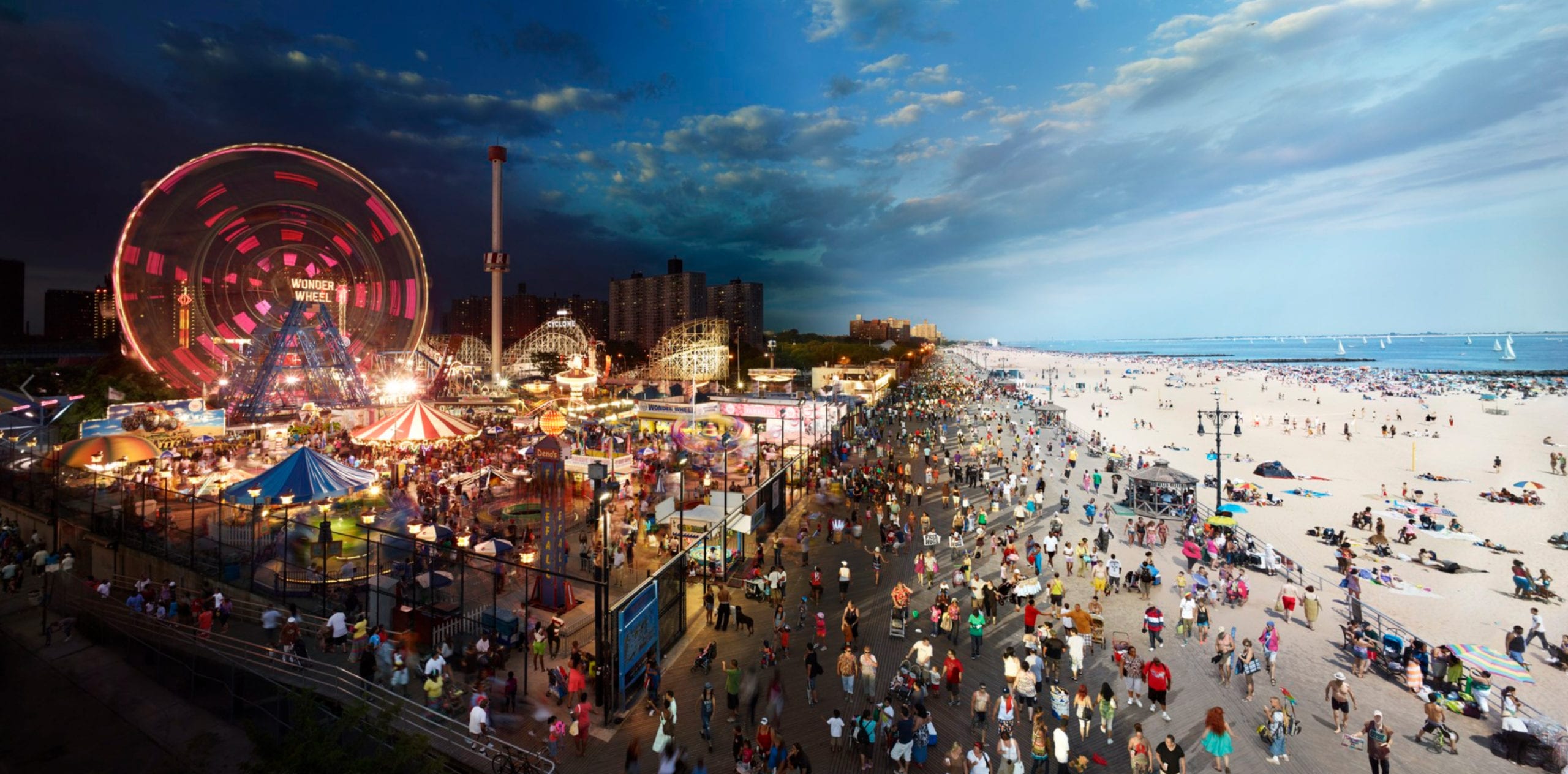 Stephen Wilkes, Coney Island Boardwalk, Day to Night, 2011
