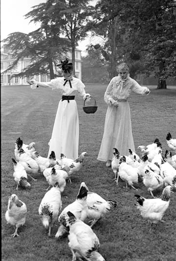 Harry Benson, French Chateau Paris (Models Feeding Chickens)