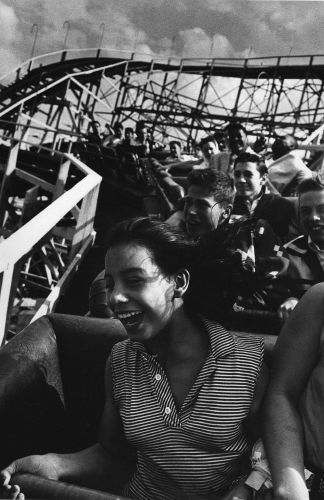 Harold Feinstein, Girl Riding The Cyclone, Coney Island, 1952, Silver gelatin photograph