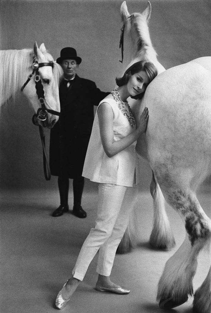 Frank Horvat, British Vogue, Model with Horses in Studio