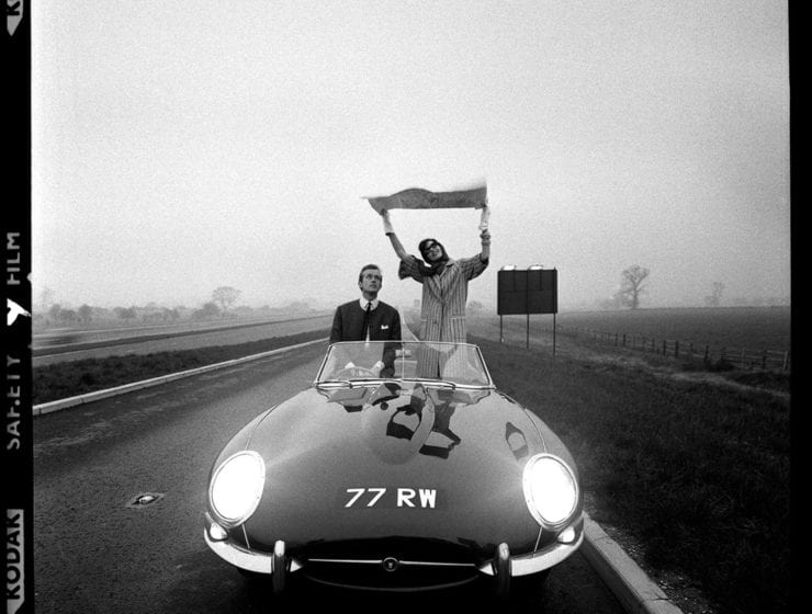 Brian Duffy, E-Type Jaguar on Newly, Opened M1 Motorway, 1961, Silver Gelatin Photograph