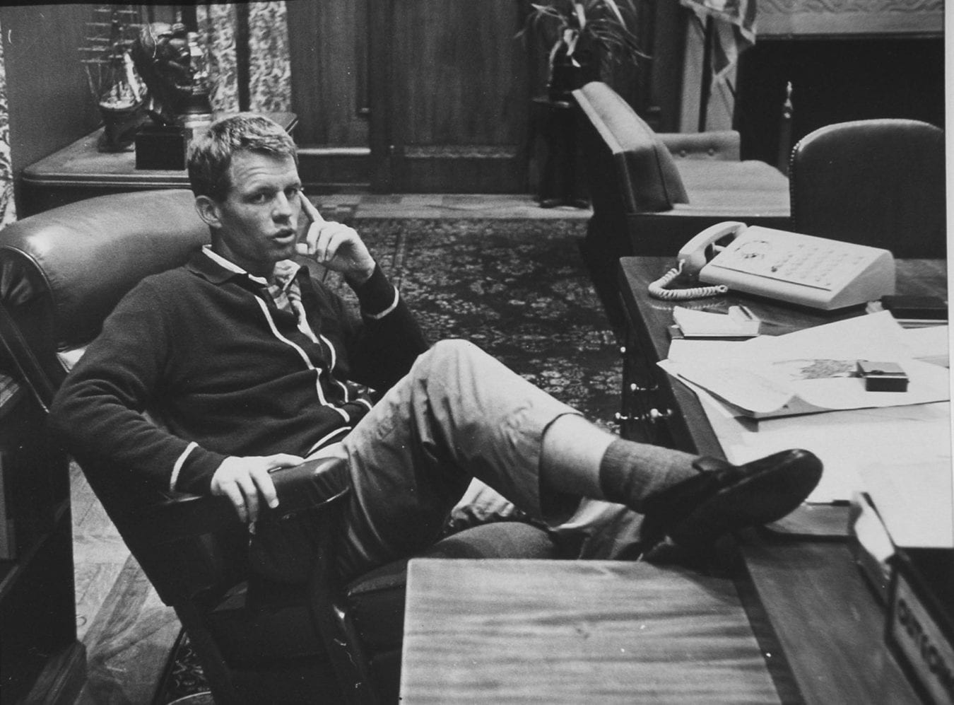 Attorney General Robert F. Kennedy talks with reporters. Governor John