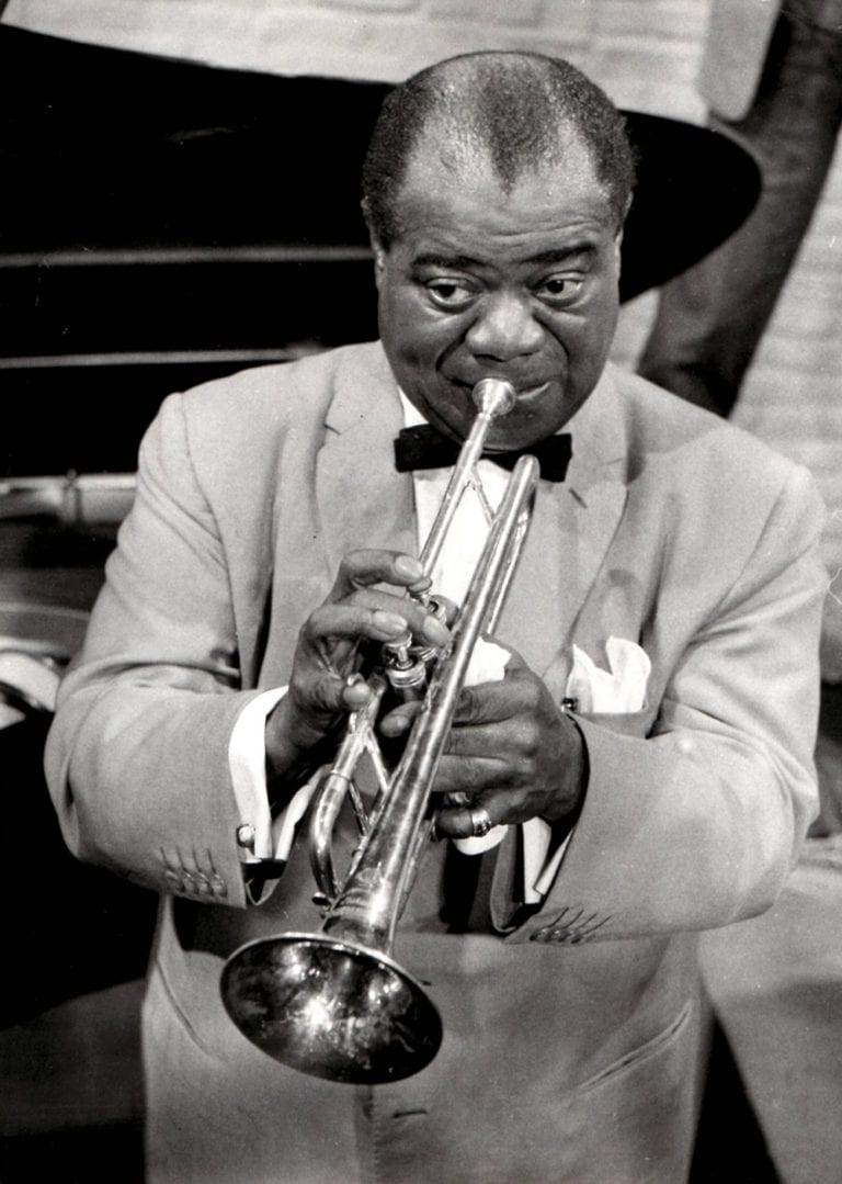 Louis Armstrong playing trumpet in Hamburg Holden Luntz Gallery