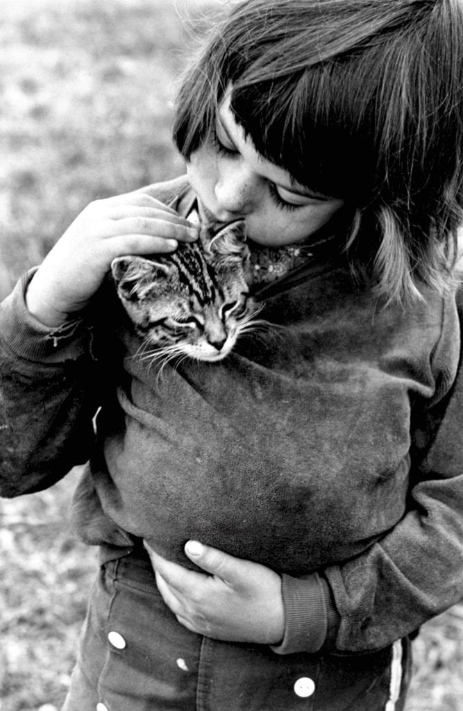 Katrina Thomas, Untitled (girl with kitten), c. 1972, Early Silver Gelatin Photograph