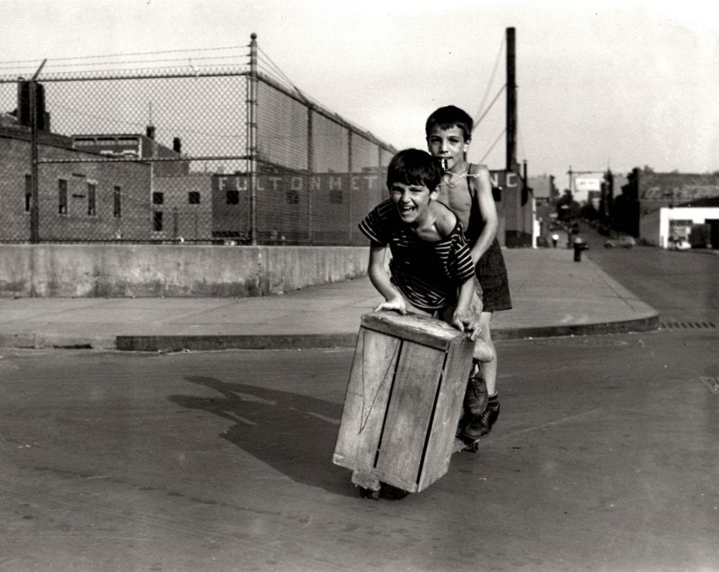 Arthur Leipzig, Boys on Wooden Scooter, 1940's, Silver gelatin photograph