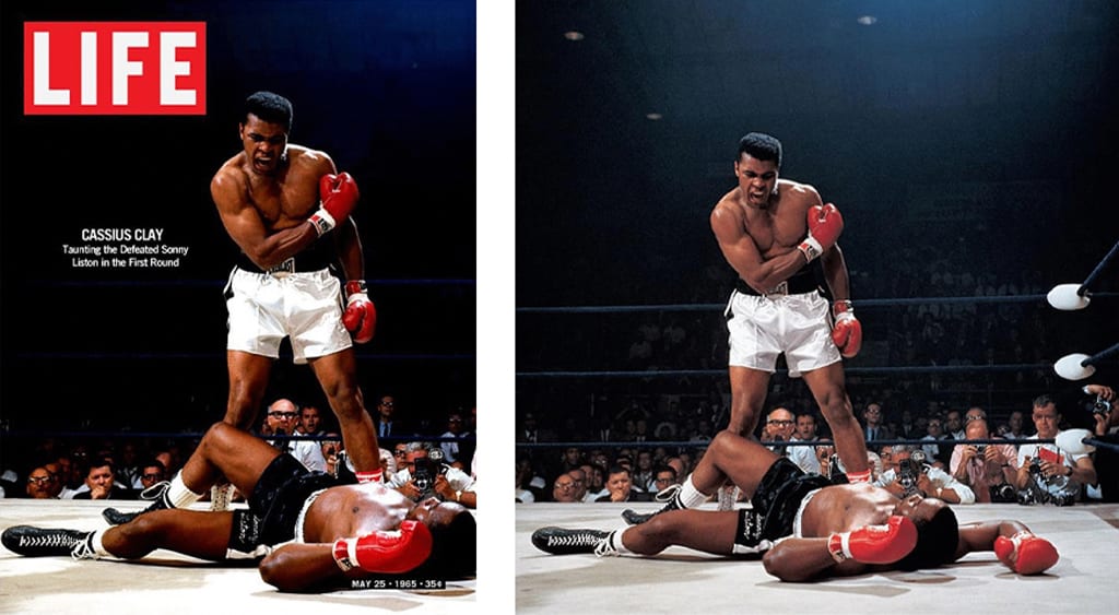 Neil Leifer, Ali/Liston – Muhammad Ali KO’s Sonny Liston, Lewiston, ME, 1965, Color coupler print