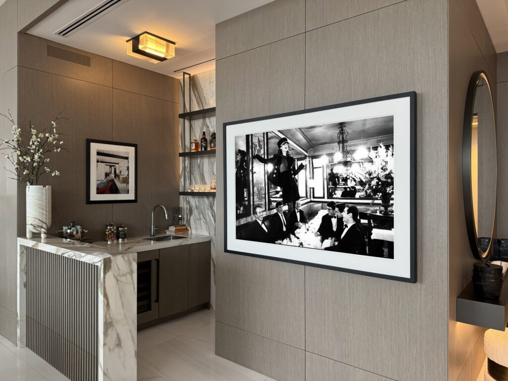 Julius Shulman, Case Study #21, Los Angeles (Pierre Koenig), 1958, Chromogenic color photograph; Arthur Elgort, Kate Moss at Cafe Lipp, Paris, Vogue Italia, 1993, Archival pigment photograph