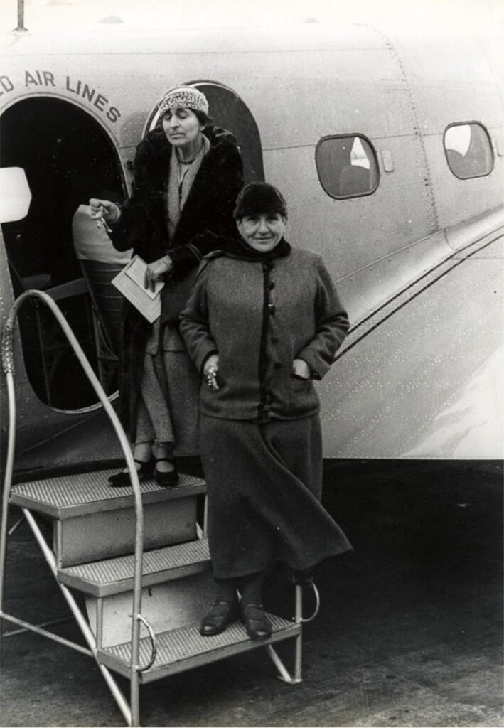 Carl Van Vechten, Gertrude Stein and Alice B. Toklas about to embark on their first plane ride, 1939, Silver Gelatin photograph