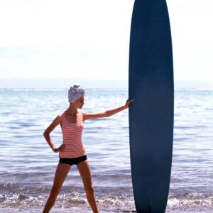 Georges Dambier, Catherine and Her Surfboard, Biarritz, 1959, Archival pigment photograph