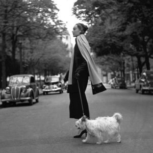 Sophie Litvak et le petit chien (Sophie with little dog), Paris, 1952, Silver gelatin photograph