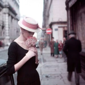 Georges Dambier, Suzy Parker Hydrangea for ELLE, Spring collection, Paris, 1953, Archival pigment photograph