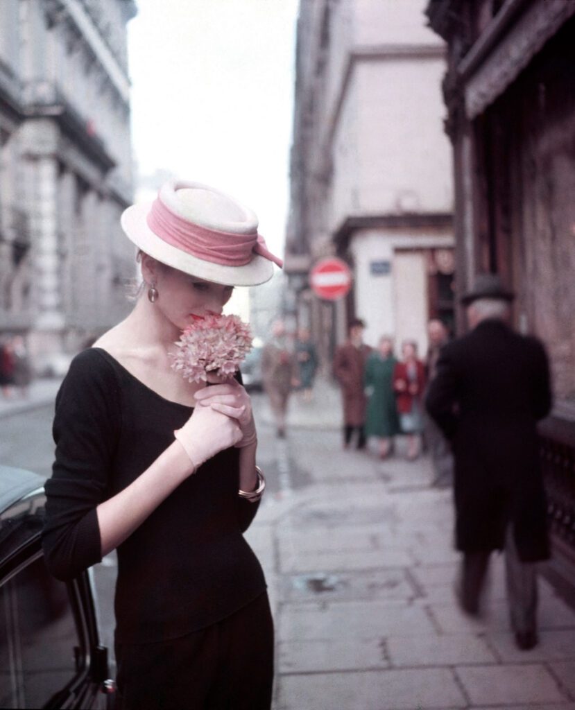 Georges Dambier, Suzy Parker Hydrangea for ELLE, Spring collection, Paris, 1953, Archival pigment photograph