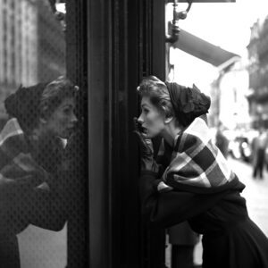 Georges Dambier, Suzy Parker, Vitrine, Paris (LANVIN) Elle Magazine, 1952, Silver gelatin photograph