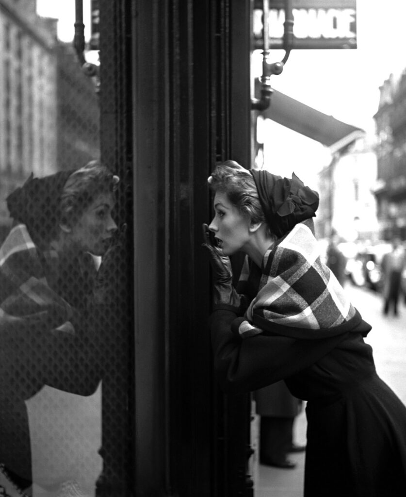 Georges Dambier, Suzy Parker, Vitrine, Paris (LANVIN) Elle Magazine, 1952, Silver gelatin photograph