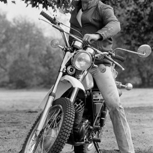 Terry O'Neill, Robert Redford on a motorcycle, 1974, Silver gelatin photograph