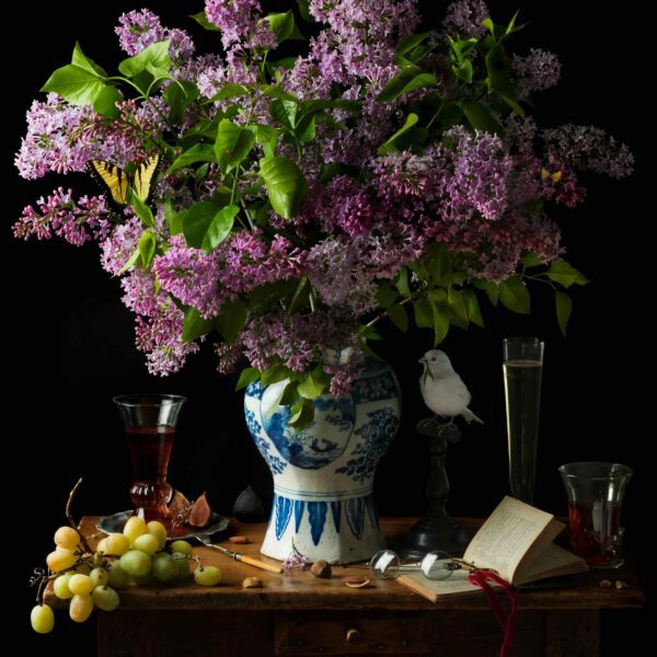 Paulette Tavormina, Garden Lilacs & the White Canary, 2025, Infused dyes sublimated on aluminum
