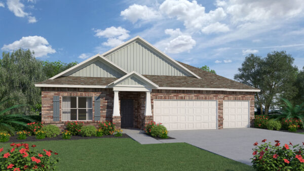 The 4-5 bedroom, 3 bath Santa Rosa floorplan from the Cornerstone Collection by Holiday Builders built in the Gulf region.