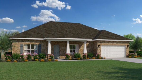 The 3-4 bedroom, 2 bath Ariana floorplan from the Cornerstone Collection by Holiday Builders built in our Gulf region.