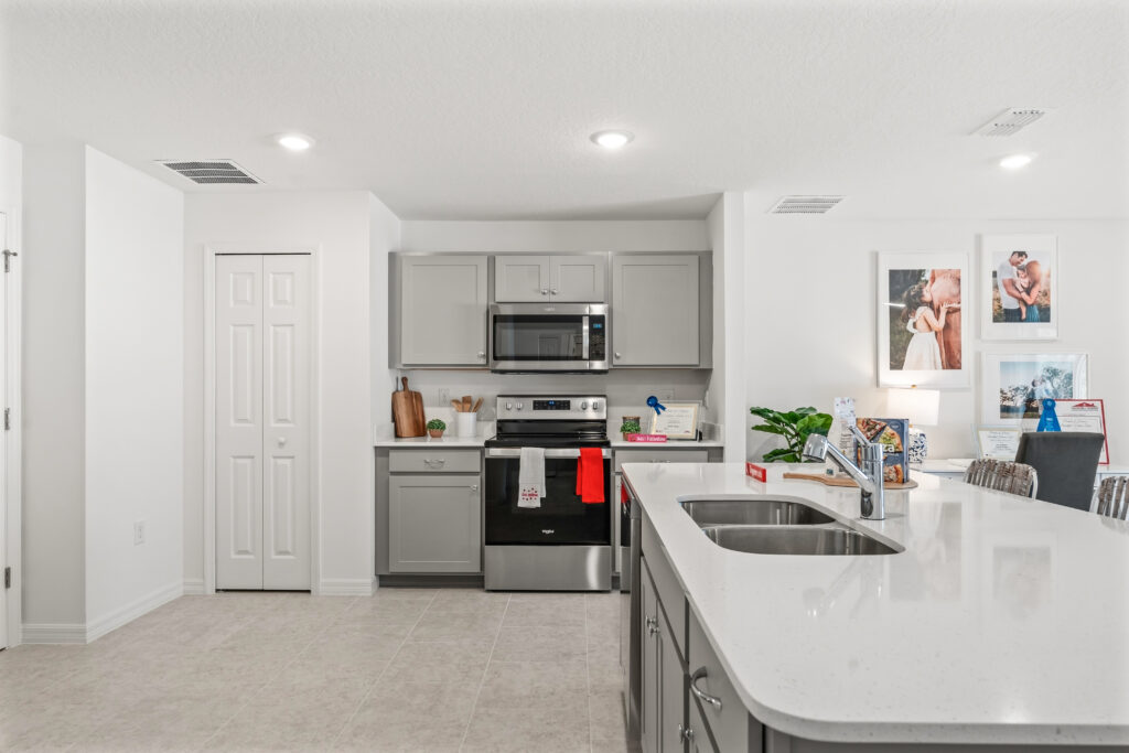 The Upgraded White Quartz Countertops in the Sylvester Floorplan from the Value Collection
