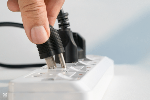 Unplugging a device from a power strip. 