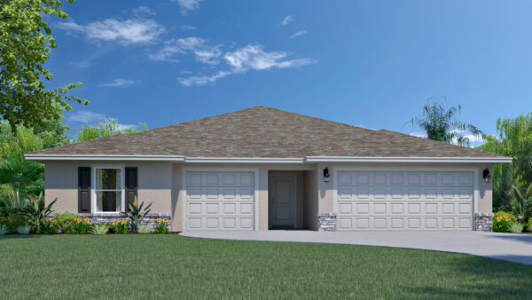 The exterior of the Legacy Elevation B with Stone from the Value Collection