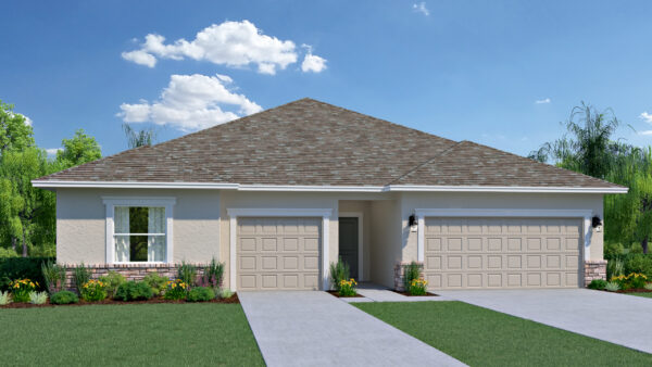 The exterior of the Symphony Elevation B with Stone from the HB-Gen Multi-Generational Living Cornerstone Collection