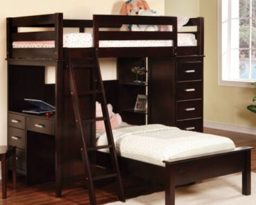Dark wood L-shaped bunk bed