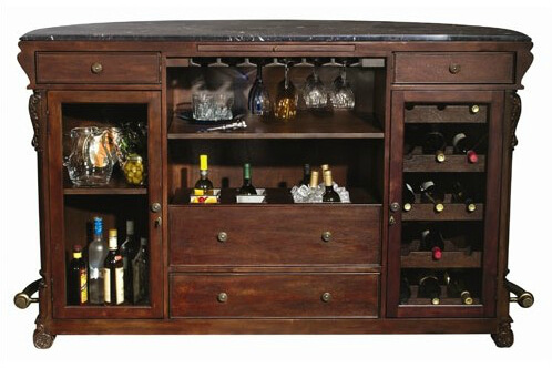 Rear view - This is really a classic semi- circle wine bar unit with a 12 bottle wine rack and glass stem rack as well as plenty of bottle and accessory storage including a pull-out shelf. Rear view - This is really a classic semi- circle wine bar unit with a 12 bottle wine rack and glass stem rack as well as plenty of bottle and accessory storage including a pull-out shelf.