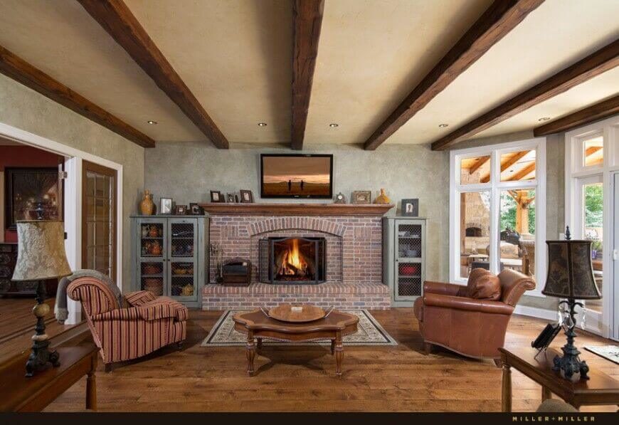 this cozy living room has a touch of modern technology with a small flat screen tv