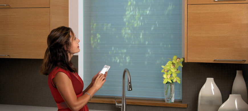 The beauty of these modern shades is that, along with sporting a double layer that perfectly diffuses sunlight, they are utterly easy to operate. Along with physically manipulating them, the shades are designed to work with either a remote control or your smartphone or tablet, with their signature Platinum app. You can set schedules and "scenes" to rotate through, changing the way your shades look throughout the day. The beauty of these modern shades is that, along with sporting a double layer that perfectly diffuses sunlight, they are utterly easy to operate. Along with physically manipulating them, the shades are designed to work with either a remote control or your smartphone or tablet, with their signature Platinum app. You can set schedules and "scenes" to rotate through, changing the way your shades look throughout the day.