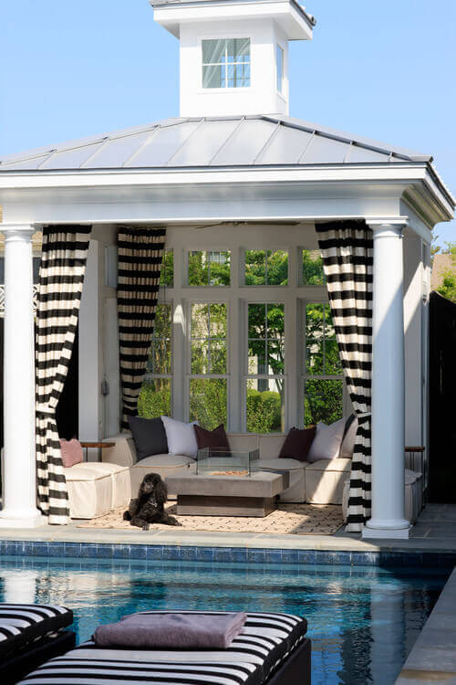 With a little work your hardtop gazebo can feel like an additional miniature home. This gazebo has a wall of windows, curtains for privacy, and furniture to make this area as comfortable as possible. With a little work your hardtop gazebo can feel like an additional miniature home. This gazebo has a wall of windows, curtains for privacy, and furniture to make this area as comfortable as possible.