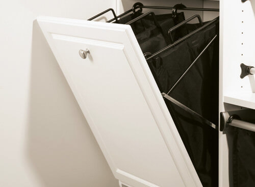 Another innovative design that gives your home an extra space to hide your laundry. This tilting hamper works by pulling the knob and a pair of black hampers come out. Another innovative design that gives your home an extra space to hide your laundry. This tilting hamper works by pulling the knob and a pair of black hampers come out.