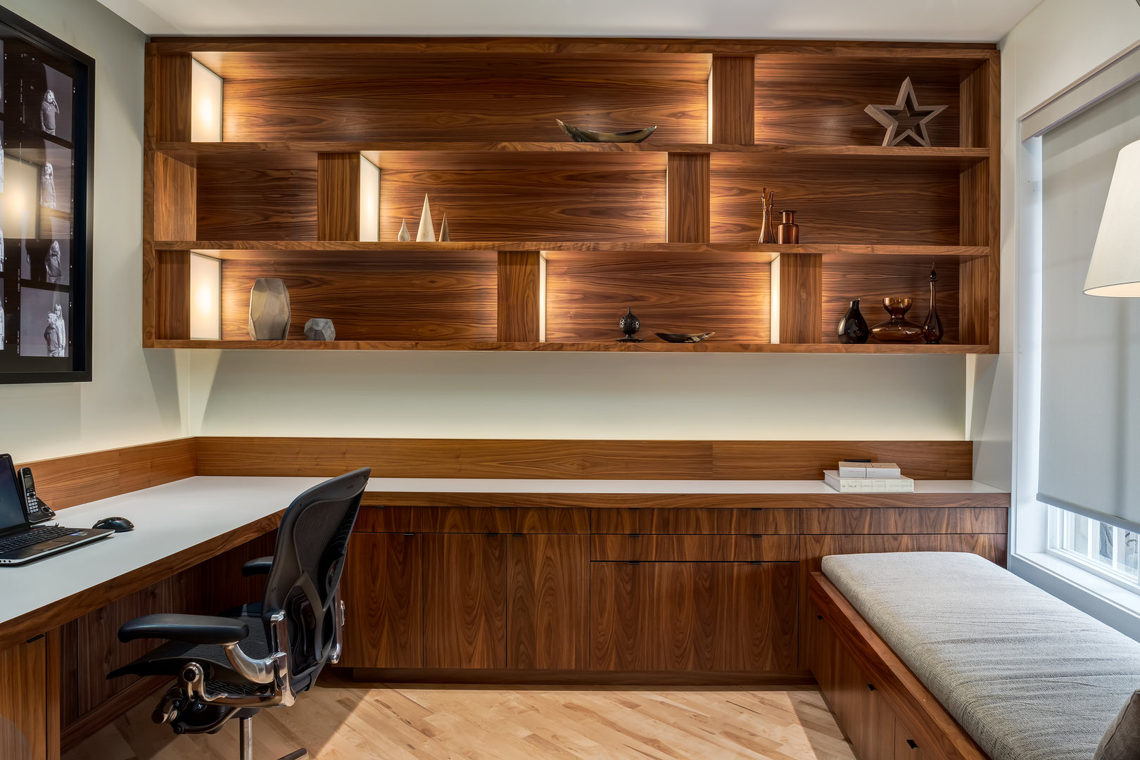 Contemporary Interior Design with Extensive Walnut Millwork