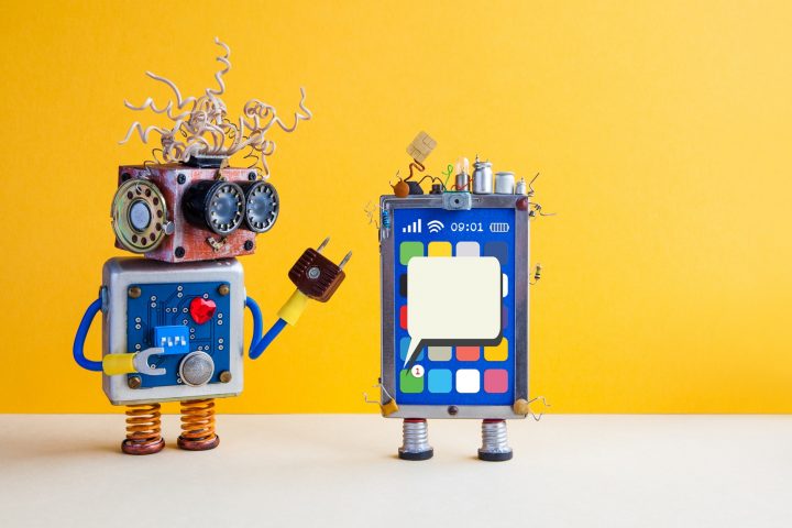 Toy smartphone and robot assistant.