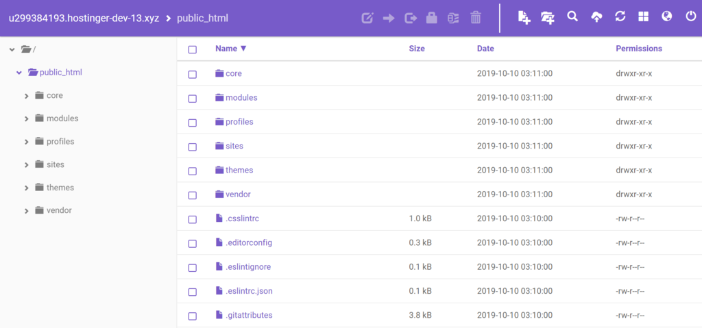 extracting drupal installation files to file manager
