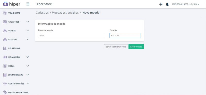 Cadastro de moedas estrangeiras no Hiper Cadastro de moedas estrangeiras no Hiper