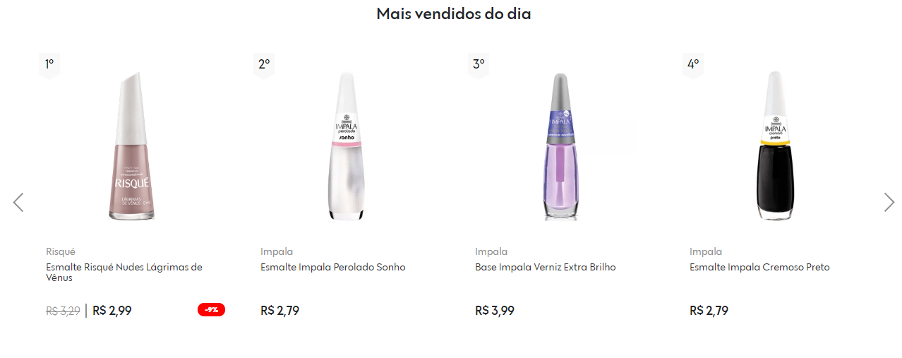 Vitrine loja virtual mais vendidos