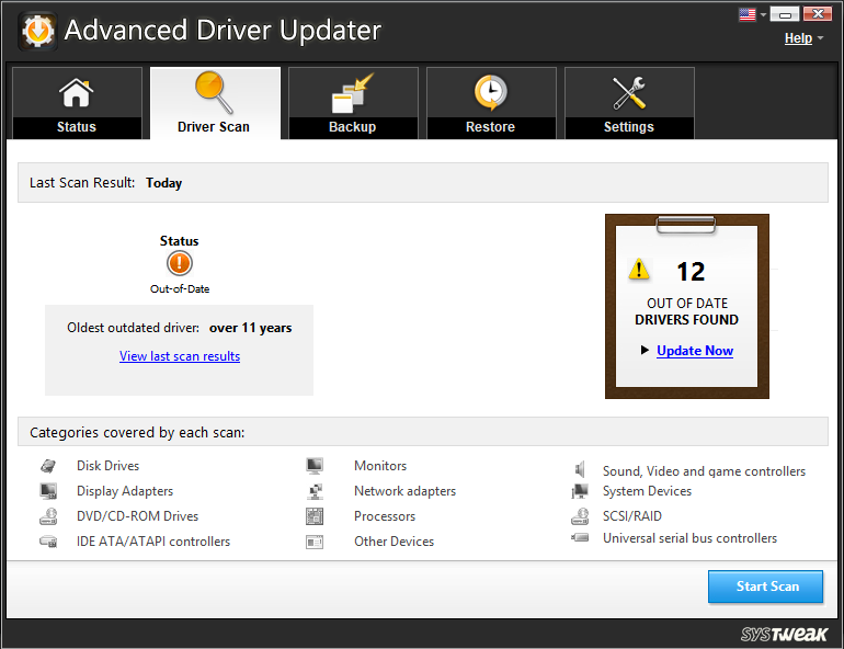 Run Advanced Driver Updater and click Start Scan
