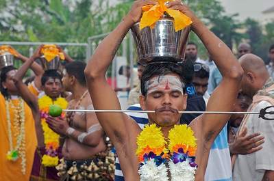 The Thaipusam Festival in Malaysia. Offerings and sacrifices are made in the name of Murugan, the Hindu god of war. Photo by Peter Gronemann. CC by 2.0 via Flickr. The Thaipusam Festival in Malaysia. Offerings and sacrifices are made in the name of Murugan, the Hindu god of war. Photo by Peter Gronemann. CC by 2.0 via Flickr.