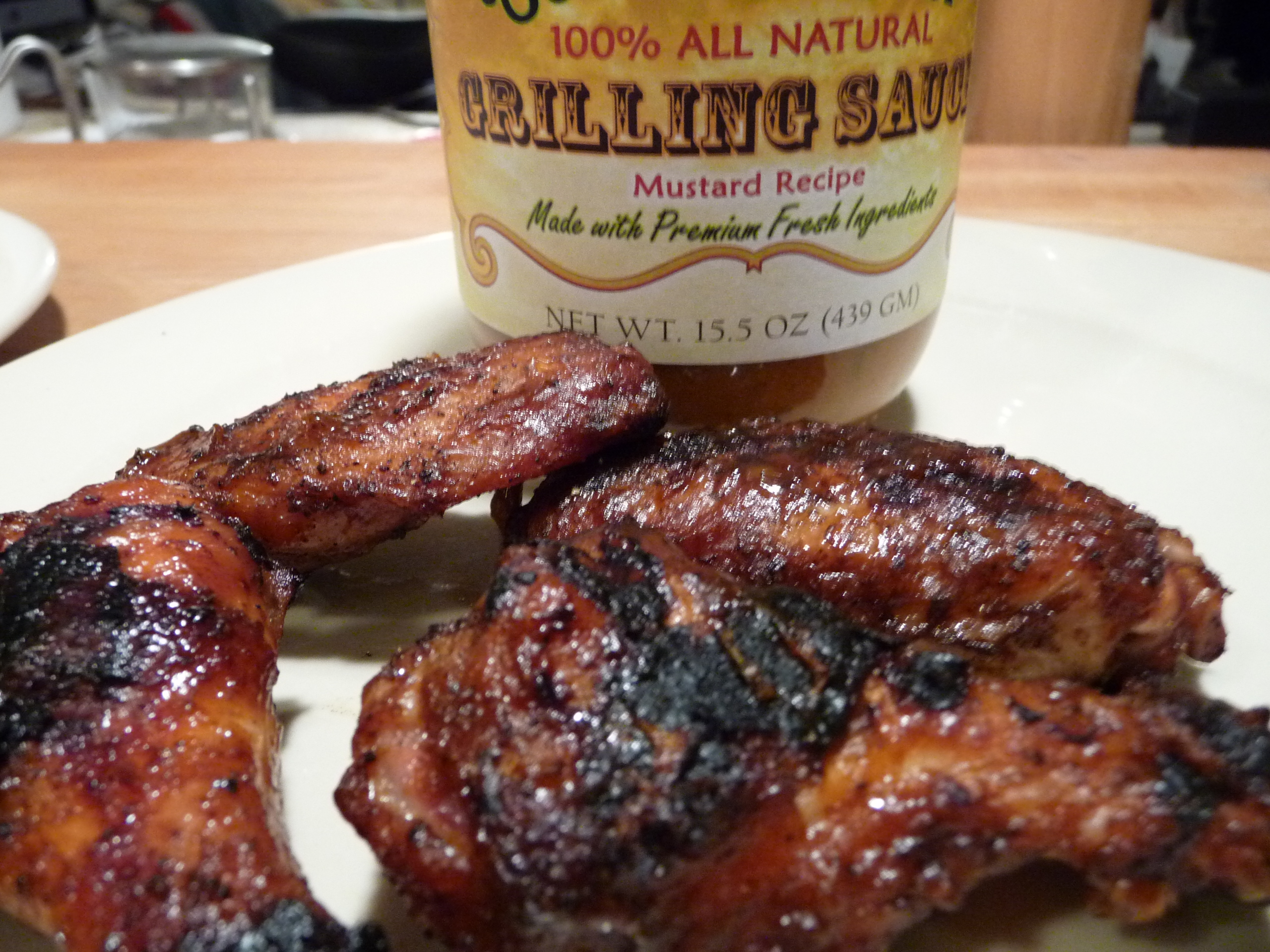 Smoke grilled mustard BBQ wings