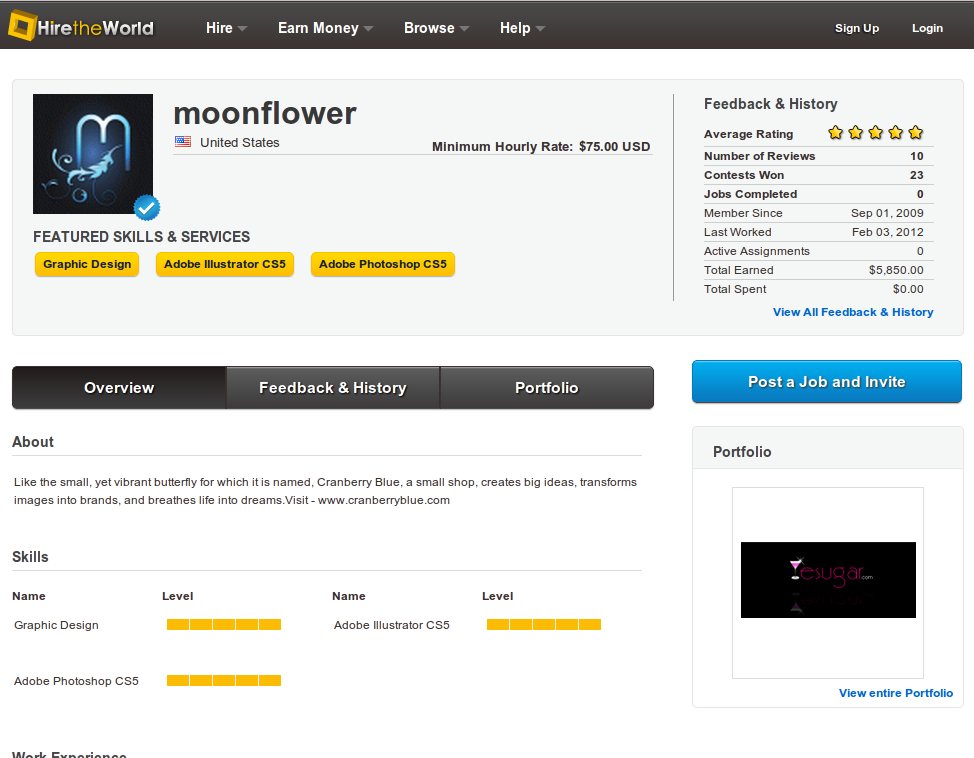 Example of the new look profile pages, showing a screenshot of Moonflowers profile