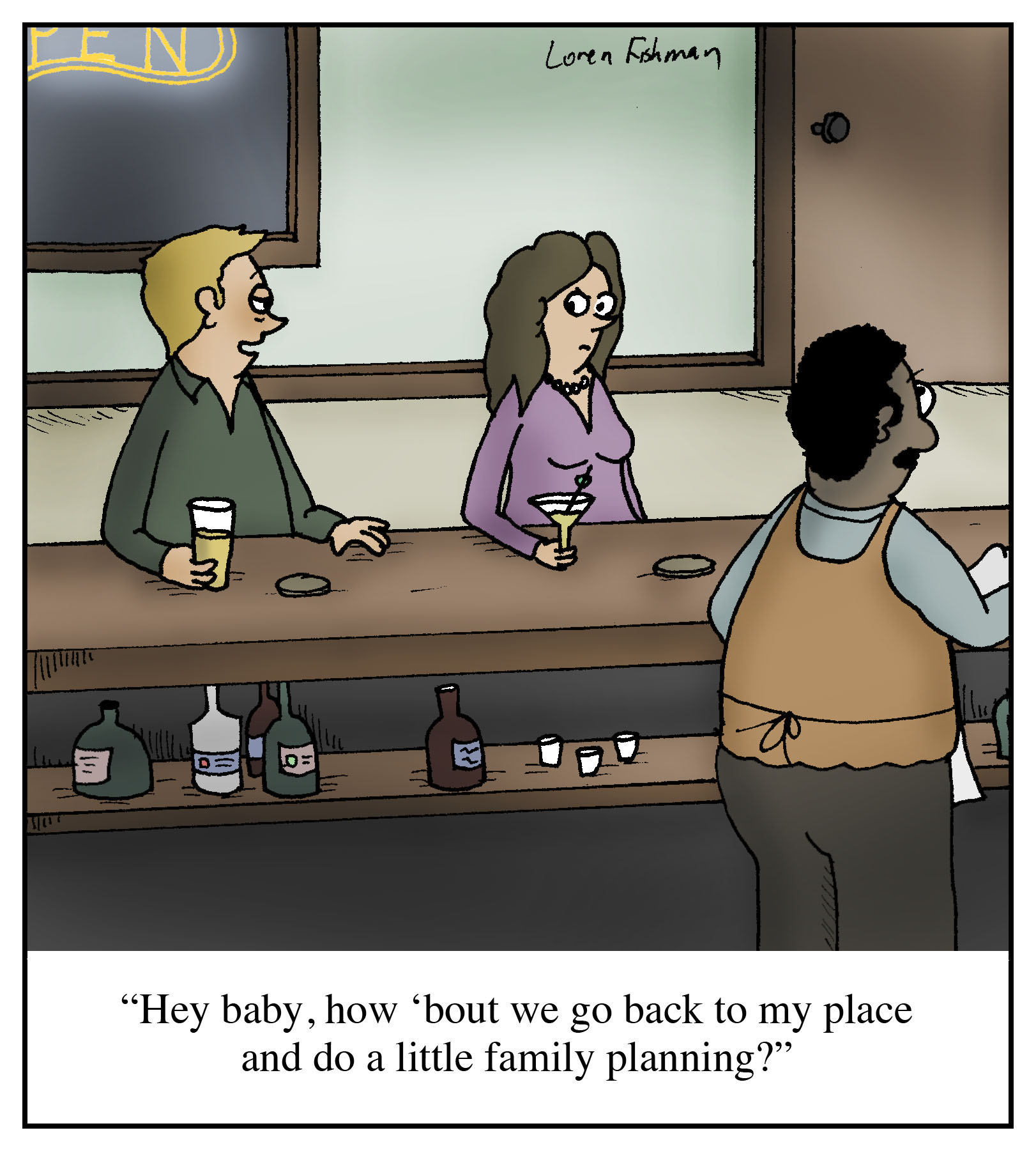 Cartoon "Hey baby, how 'bout we go back to my place and do a little