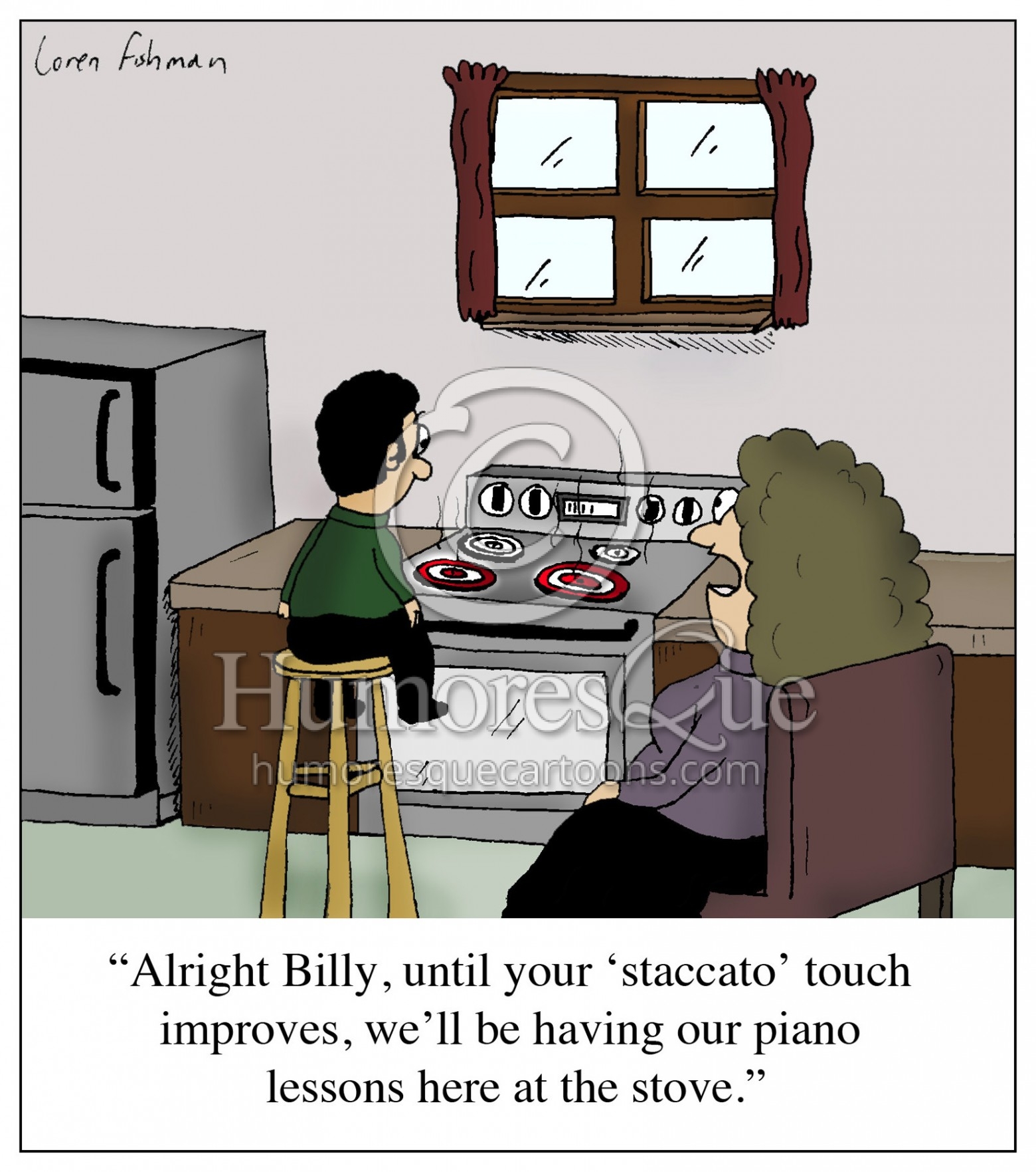 staccato touch stove piano teacher cartoon