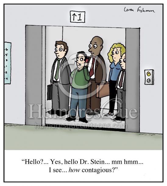 Contagious in office elevator cartoon