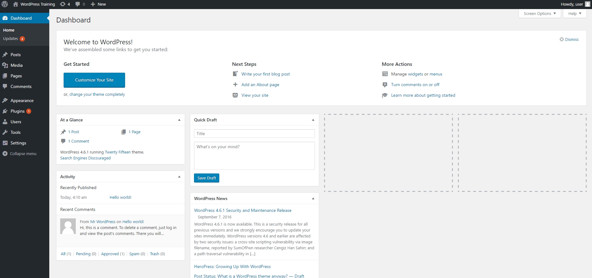 wordpress dashboard