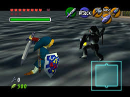 This photo shows the battle between Link and the Water Temple's mini-boss, Dark Link. Photo from: http://www.vizzed.com/play/legend-of-zelda-the-ocarina-of-time-n64-online-nintendo-64-9066-user-screenshots
